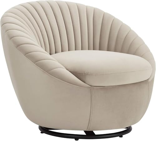 Image of Modern Accent Chair Single Seater Channel Tufted Round Shaped Fluffy Chair for Living Room, Bedroom, Apartment (Beige)