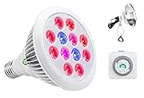 GreenLaren LED Grow Light Bulb 24W 3 Bands E26 Socket with 24-Hour Mechanical Outlet Timer and 8.5-Inch Reflector Clamp Lamp, LED Plant Light Bulb for Indoor Plant