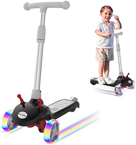 3 Wheel Electric Scooter for Kids Teens Toddlers Ages 2-10, LED Flahing Light Wheels, 4 Adjustable Height, Anti-Slip Deck, 80W Brushless Motor, Upto 3.7Mph, Great Gift for Kids Scooter