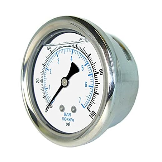 PIC Gauges 202L-208P Center Back Mount Glycerine Filled Pressure Gauge w/ SS Case/Bezel, Brass Internals, PC Lens, 2" Dial, 0/3000 psi Range, 1/8" Male NPT