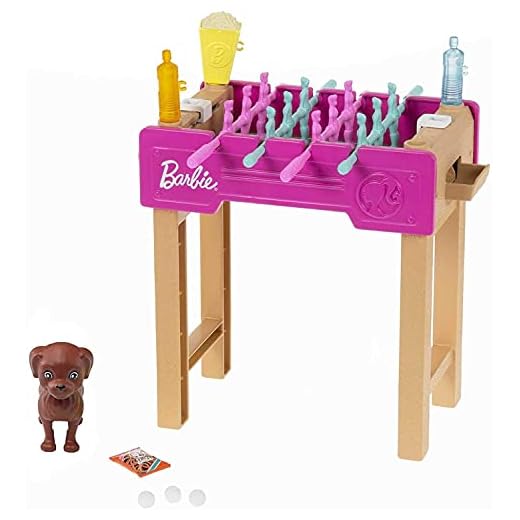 Barbie Set de juego con futbolín, perrito y accesorios de juguete para muñecas, regalo para niñas y niños +3 años (Mattel GRG77)