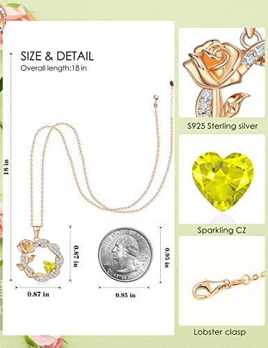 Silverkity 925 Sterling Silver Promise Forever Love Rose Flower Heart Birthstones Necklaces For Women With Cubic Zirconia Anniversary Birthday Classic Pendants Gifts Girls Wife Mom Lady Her Daily Wear Necklaces #TOP2