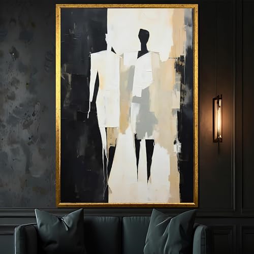Tableau abstrait minimaliste noir et beige, affiche art contemporain