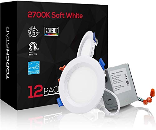 TORCHSTAR 12-Pack 4 Inch Slim Recessed Lighting with Junction Box, Eye-Caring, CRI 90+