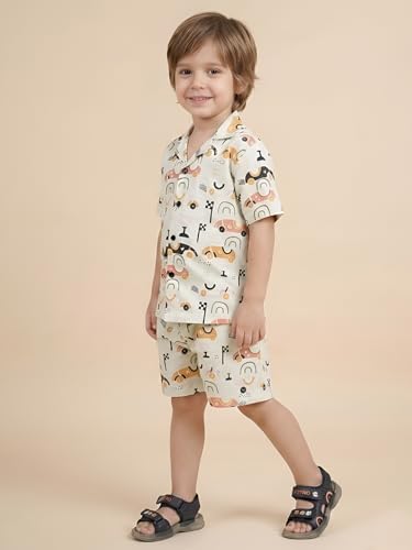 Image of POLKA TOTS Cotton Boys Summer T-shirts and Shorts Combo Set | Premium Printed Shirt & Shorts Combo| Summer Toddler Outfit for Kids | Co-Ord Set For Boys | Racing car Print | Light Green 2-3 Y
