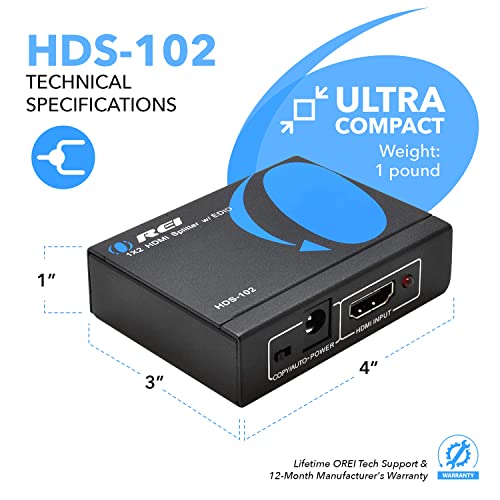 Orei 4K 1 in 2 Out HDMI Splitter Duplicate/Mirror Only UltraHD 4K @ 30 Hz 1x2 Will NOT Bypass HDCP HDMI Supports 3D Full HD 1080P for Xbox, PS4 PS3 Fire Stick Blu Ray Apple TV HDTV - Adapter Included