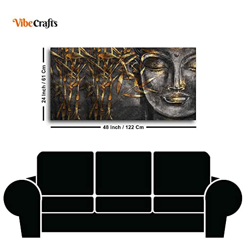 Image of VIBECRAFTS Canvas Paintings for Living Room Drawing Room Gautam Buddha Sculpture Canvas Wall Painting Fitted With Wooden Frame For Home | Office | Living Room | Gift (PTVCH 2498)