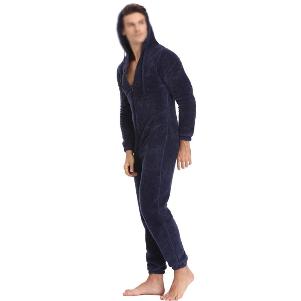 Men's Winter Warm Plush Splicing Onesie Fluffy Ones-piece Pajamas Adult Men's Clothing(M)