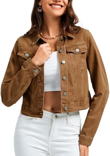 andy & natalie Women's Denim Jackets Cropped Long Sleeve Basic Bu...