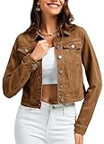 andy & natalie Jean Jacket Women Trendy Denim Jacket Long Sleeve Basic Button Down Cropped Jean Shackets Light brown X-Large