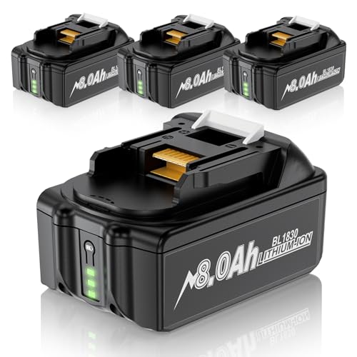 Image of 4-Pack 8.0Ah Cordless Tool Battery Packs for 18V Battery Replacement Compatible with 18V Tools BL1860B BL1850B BL1840B BL1830B BL1815B Batteries