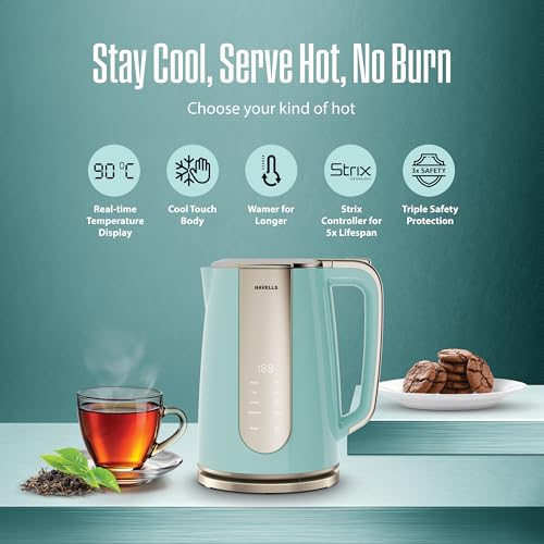 Image of Havells Craft Kitchen Essentials Combo for Premium and Modern Kitchens | Mixer Grinder + Kettle | Perfect Kitchen Companion and Gifting Range (Blue & Golden)
