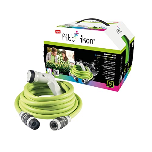 FITT IKON 20 m - Gartenschlauch, ausziehbar, kompakt, leicht und sofort einsatzbereit, mit Multifunktions-Pistole, Limette