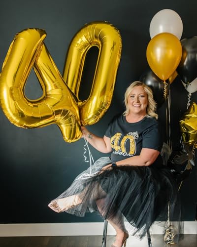 Image of Gold Number 40 Balloon 40 inch, 40 Number Balloons, 40th Gold Birthday Decorations, 40 Year Old Women Men Golden Party Supplies