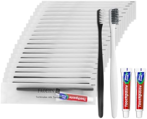 Disposable Toothbrushes with Toothpaste Pack of 30,Toothbrush with 10g Toothpaste Individually Wrapped Disposable Travel Toothbrushes Kit in Bulk for Homeless,Airbnb,Shelter,Hotel,Charity(Black+White)