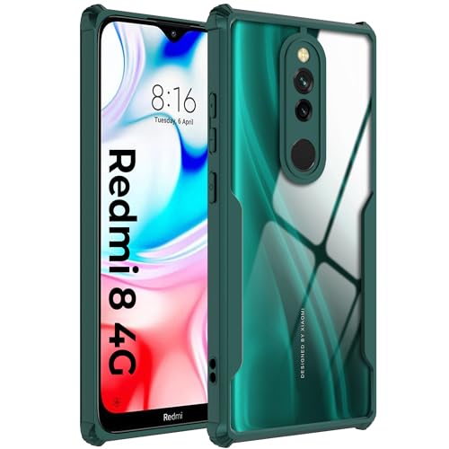 Image of A rtistque Clear Hard Transparent Acrylic Armor Back Cover Case for Mi Redmi 8A Dual /Redmi 8 / Redmi 8A | Shockproof TPU Edge Protection | Slim Protective Design | Redmi 8A Back Cover - Green