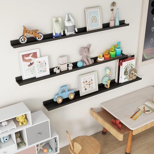 Image of Genuine Decor 56 Inch Black Floating Shelf for Wall, Long Wall Shelf