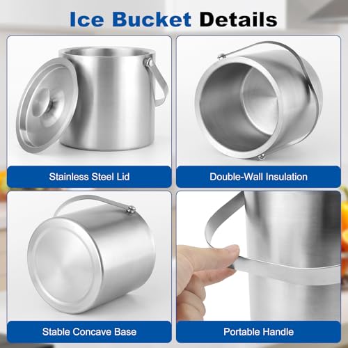 3L Stainless Steel Ice Bucket - Double Wall Insulated for Longer Lasting Ice. Ideal for Champagne, Wine, Cocktails. Includes Lid,Tongs and Scoop - Image 3