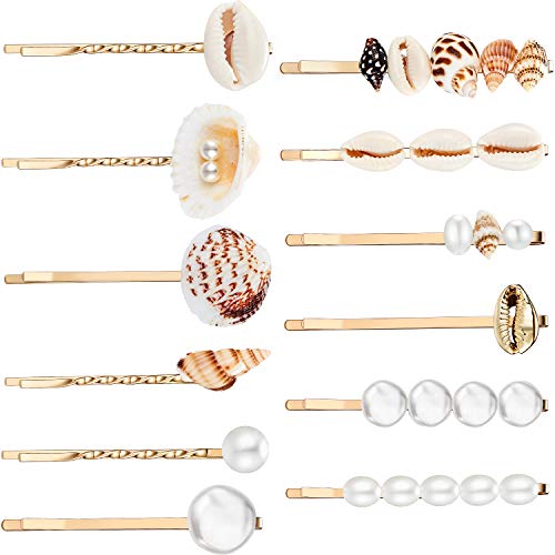 12 Pieces Faux Pearl Hair Clip Shell Barrettes Conch Pearl Hairpins Side Bangs Beach Seashell Hair Barrettes Bobby Pin For Women And Girls #TOP7