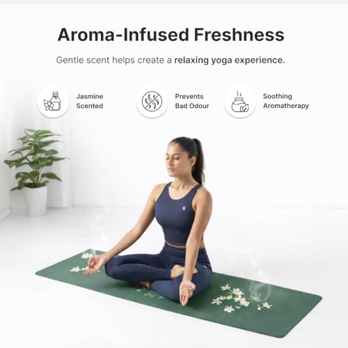 Image of Cult Aroma Infused TPE Yoga Mat 6 mm Anti Skid Non Slip Exercise Mat with Carry Bag for Yoga Workout Gym Green