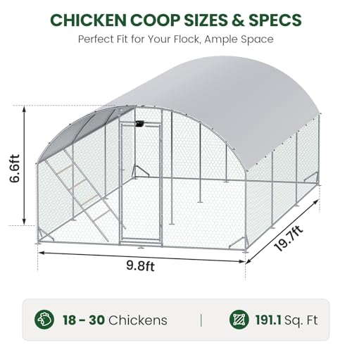 Image of CHIKENCOOP 19.5x6.5x6.6ft Metal Chicken Coop, Full-Cover 3-Room Chicken Run
