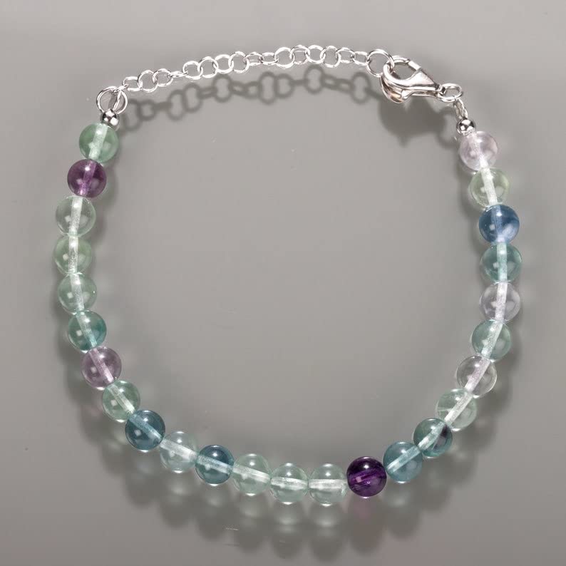 Bracelet fluorite 6mm perles gemmes naturelles ajustables unisexe - 2