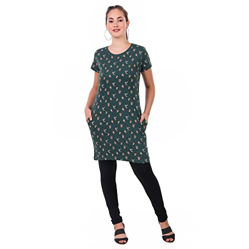 Image of Stories.Label Women Cotton Long T-Shirt Dress in Knee Length with Side Pockets Include Plus Sizes (Size S -5XL)