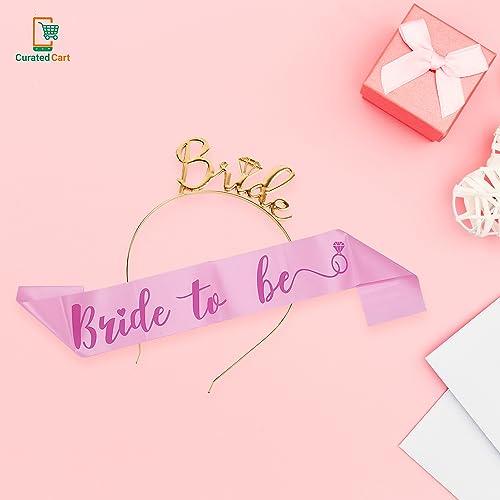 Image of Curated Cart 2Pcs Bachelorette Party Decoration Set, Bridal Shower Crown & Bride to Be Sash for Women, Durable Alloy Metal Tiara with Crystals & Satin Sash, Perfect Bachelorette Party