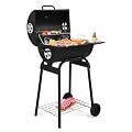 Barrel Charcoal Grill with Side Table, Outdoor Large BBQ Grill with Wheels, Cooking Space for Backyard, Patio, Camping, Beach and Parties