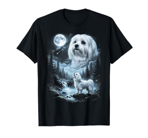 Maltese Howling to the Moon Retro 90's Dog T-Shirt