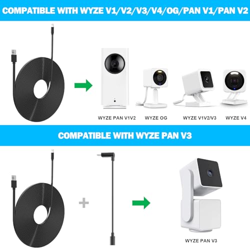 Image of 2 Pack 20FT Power Extension Cable Compatible with Wyze Cam v4 /v3 /OG,Wyze Cam Pan v3 /v4,Blink,eufy,NestCam Indoor,Amazon Cloud Camera,USB A to USB C (Black)