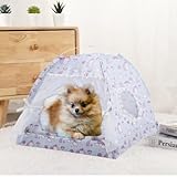 Dog House Cat Bed Tent Cute Bow Lace Mesh Breathable Windows Cartoon Curtains Indoor Outdoor Removable Portable Pet Teepe (Small,BluePurple Pony)