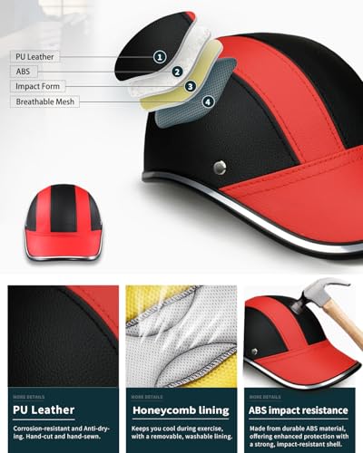 Image of Adult Baseball Cap Helmet - Urban Style for Golf, Low Profile Urban Commute PU Retro Leather Hat for Men & Women