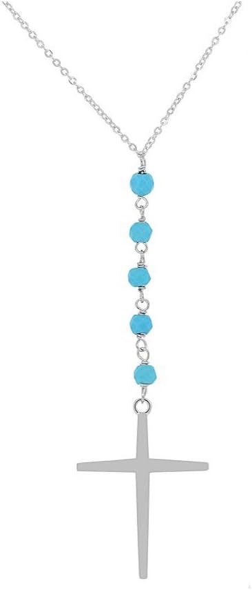 Amazon.com: NYC Sterling Women Silver Turquoise Beaded Drop Cross ...