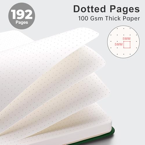 Image of AHGXG Dotted Journal Notebook, 192 Pages, A5 Medium Size (5.7'' x 8.3'') | Leather Hardcover, 100 GSM Thick Paper, for Journaling, Planning, Tracking (Dark green)
