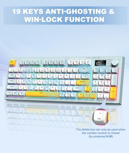 Wireless Keyboard Creamy Membrane with Rainbow Backlight,3-Mode Connectivity (BT/2.4G/USB-C) with LCD Screen & Multifunction Knob,200H Battery, 94 Key PBT Keycaps, Quiet Typing for Office/Home - Image 7