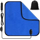 Tuanse 16 x 16 Inches Car Electric Blanket 12 Volt Heated Car Blanket with Temperature Controller and Black Storage Bag Cold Weather Tailgating and Emergency Kit(Royal Blue,Blank)