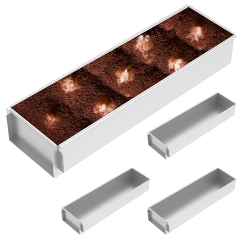 4Pcs Rectangle Cake Mold Non Stick Aluminum Alloy Pan Long Rectangle Cake Baking Tray Heat Resistant Cheesecake Dessert Baking Mold Cakes Sheet Molds with Removable Frame for Dessert Tool