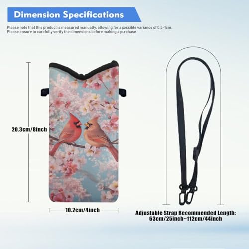 Image of Small Crossbody Bag for Women Men Waterproof Neoprene Phone Bag Pouch with Shoulder Strap Mini Travel Bag for Cellphone Keys Lipstick, American Red Cardinal Bird Peach Blossom