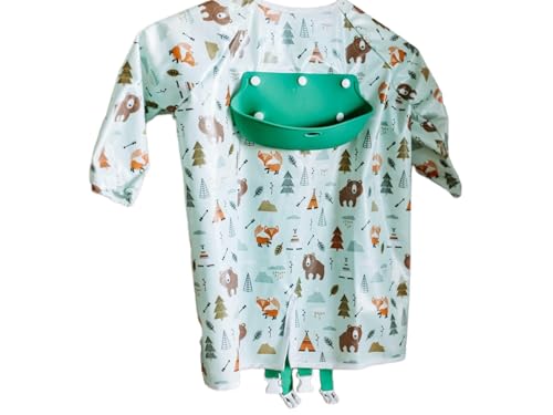 Bibvy Mess Proof Baby Bibs, Long Sleeve Toddler Feeding Bib with Silicone Catcher, Chair Attaching, Waterproof, 6-36 Months