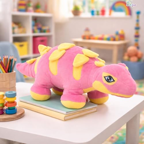Image of Dinosaur Soft Toy (53CM) Cartoon Pink Plush Stuffed Animal| Baby Plush Toy Stuff Toy | Cute Cuddly Dino Teddy for Kids and Babies | Huggable Soft Toy Birthday Gift for Boys and Girls Kids