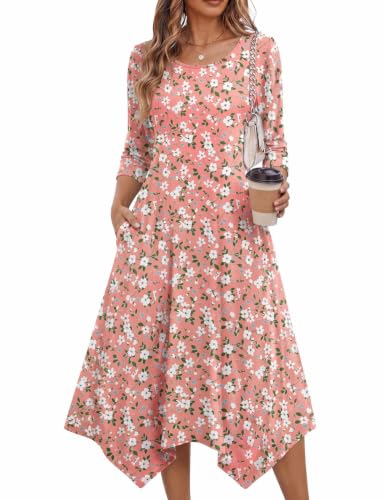 Image of Zeagoo Midi Dresses Women 2026 Dress 3 /4 Sleeve Casual Dresses with Pockets A Line Summer Beach Sundress