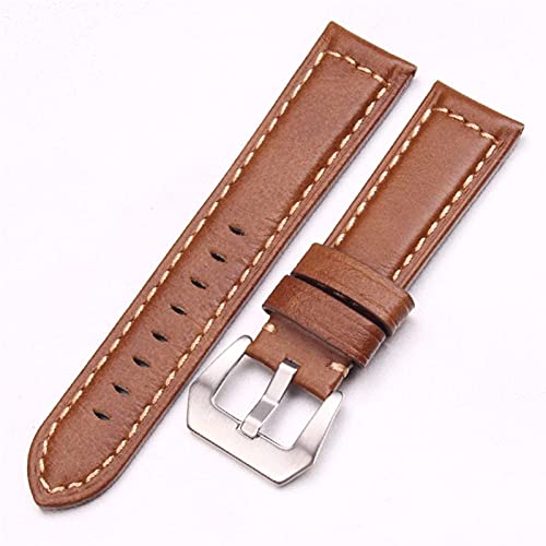 Bracelet de montre marron foncé en cuir vintage 22mm 24mm avec boucle argentée