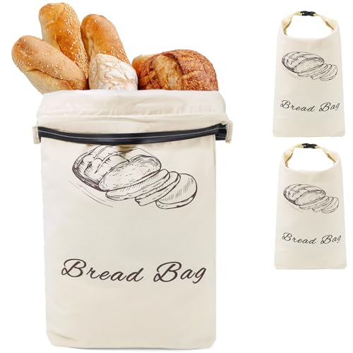 Dntorx Bread Bags, 2 Pack XL Reusable Sourdough Bread Bags with Inner Lining, 17in x 13in - Washable & Freezer Safe