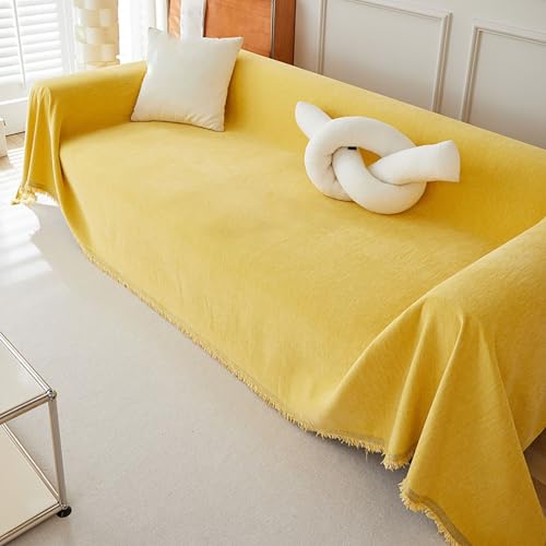 Funda de sofá universal de tela suave para seccionales en forma de U y L de 1/2/3/4 plazas, protección contra el pelo de mascotas y arañazos, color amarillo, 180 x 150 cm