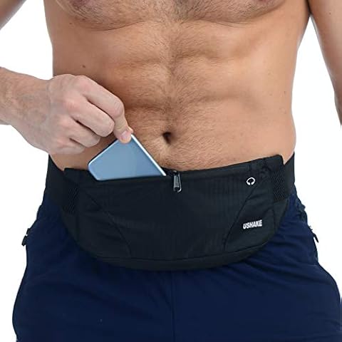 USHAKE Running Belt,Men or Women Ultra Light Bounce Free Waist Pouch Bag Fitness Workout Belt Sport Waist Pack Exercise Waist Bag for iPhone Samsung LG in Running Gym Marathon (BLACK) Cover