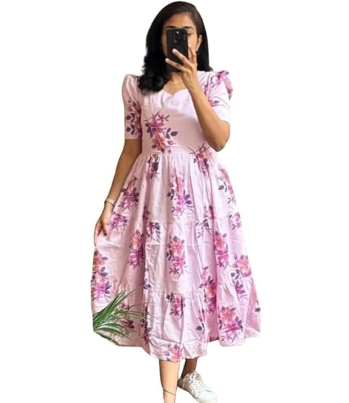 janki fashion Women Stylish Printed Midi Dress, Frock Kurti with Square Neck and Half Sleeve for Summer and Casual Wear-picture-13