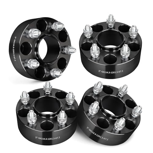 EVIL ENERGY 5x4.5 Wheel Spacers 2 inch Compatible with Hyundai, Kia, Mazda, Dodge, Ford, Jeep, Mitsubishi, 5x114.3 mm Hubcentric with Lip 5 Lugs 67.1 mm Hub Bore M12x1.5 Studs Wheel Spacer Black