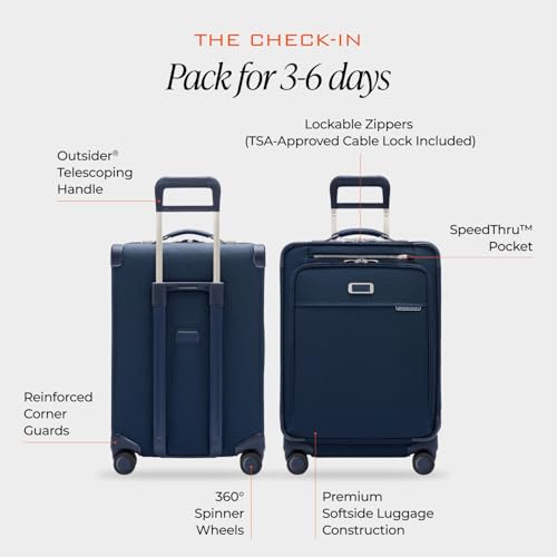 Image of Briggs & Riley 24 Inch Compact Checked Suitcase Luggage with Wheels - Zipperless Compression Expansion System, 360 Spinner, Flat Packing Interior, Accessible Front Pocket - Baseline Collection - Navy