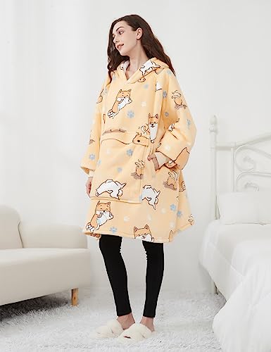 Image of KFUBUO Wearable Blanket Hoodie for Adults With Pocket All Patterns Dog | Sherpa, Fuzzy Blanket Hoodie, Oversized Sweatshirt Blanket, Kangaroo Pouch, Gifts for Mom, Cozy Gifts